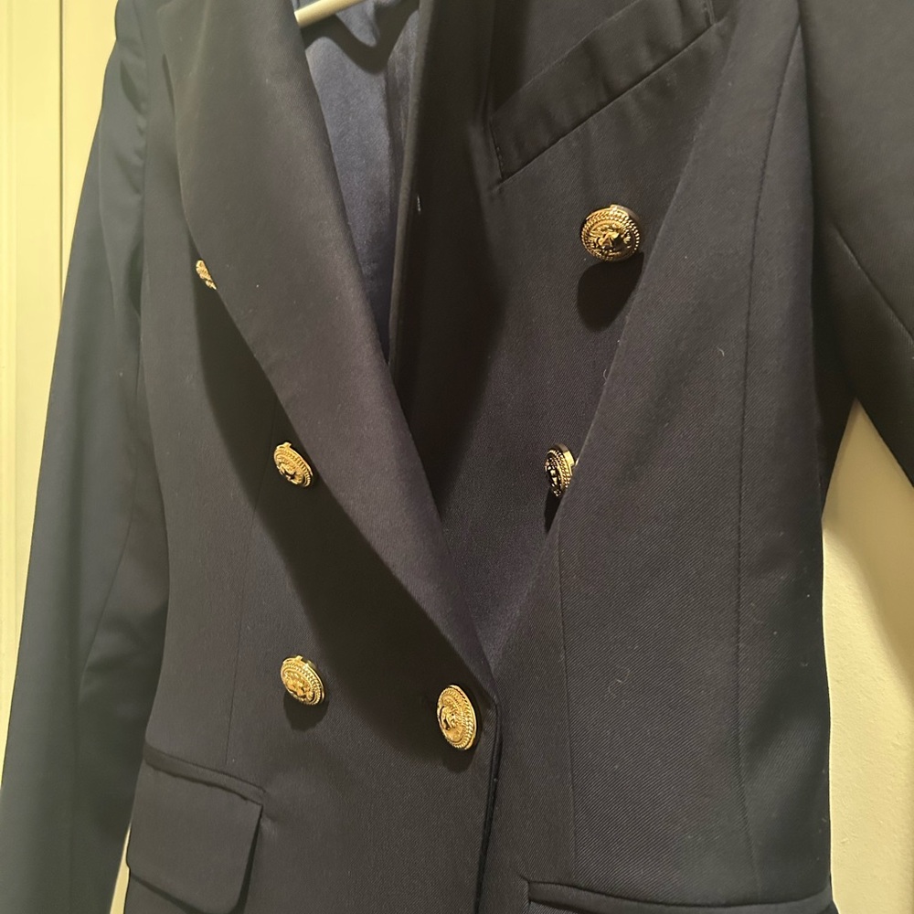 Women’s Navy Double-Breasted Blazer with Gold Buttons by Moxgie XS - Picture 5 of 7